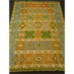  Large Indian Durries beige and green rug (255cm x 365cm) and similar runner (80cm x 297cm)  