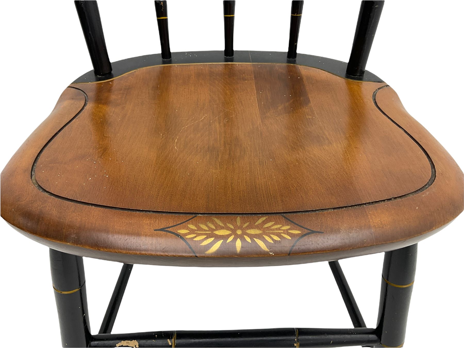 Set of four Hitchcock chairs, ebonised and painted detail