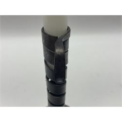 18th century spiral rat de cave candlestick on domed wooden base, H20cm