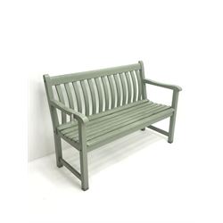 Two seat garden bench, painted green finish 