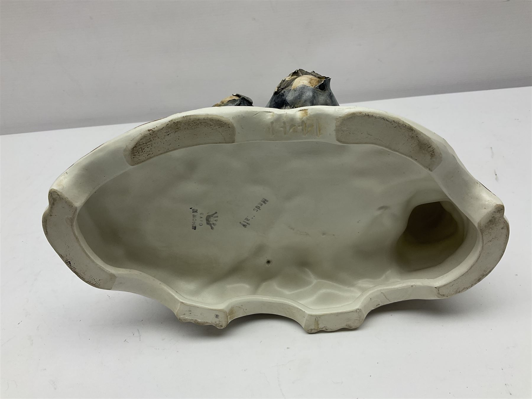 Three Border Fine Arts figures including Boxer with Pups, Capodimonte figure of a drunken pirate, and a brass dog (5)