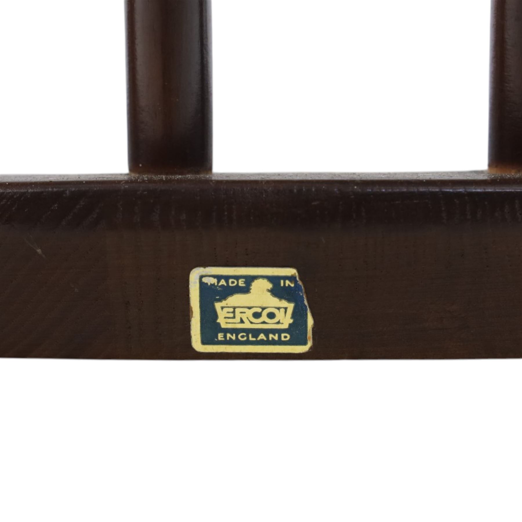 Ercol - set of six 'Quaker' dark elm chairs, high back hooped chairs, on tapering supports