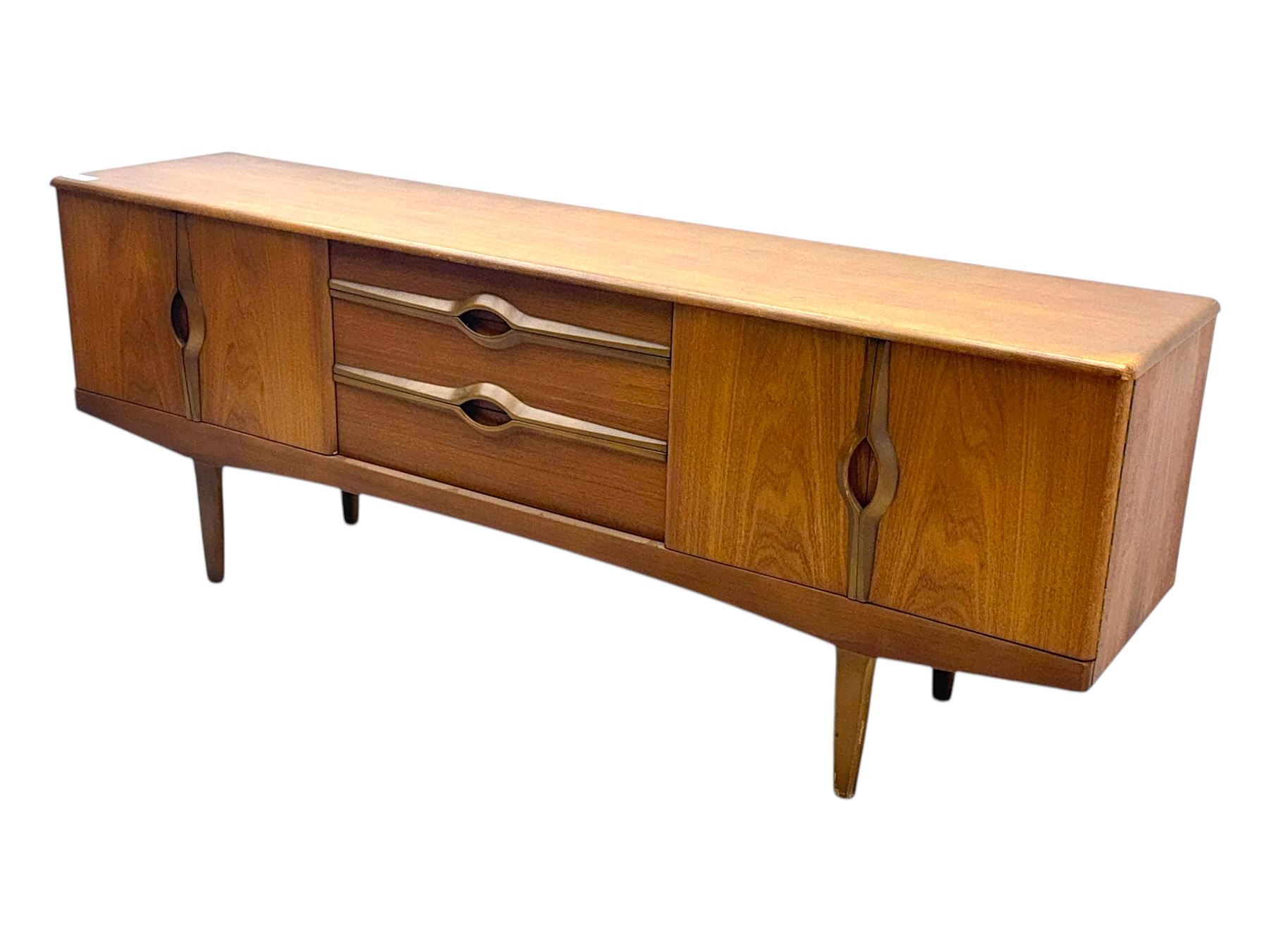 Stonehill - mid-20th century teak sideboard, three central drawers flanked by concertina cupboard doors, on tapering supports