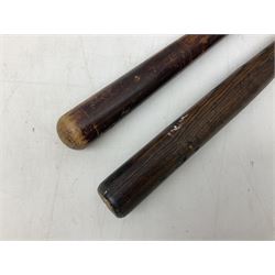 Victorian painted turned wood police truncheon by Field, dated 1851 painted in polychrome with the arms of Blackburn, including crest flanked by the date 18/51 and circumscribed BLACKBURN BOROUGH POLICE, stamped 'FIELD 233 HOLBORN'. L40.5cm. Auctioneer's Note: The borough of Blackburn received its Charter of Incorporation on 28 August 1851; together with two other unmarked turned wooden truncheons (3)