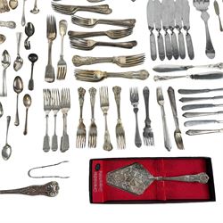 Silver plated cutlery, including Kings pattern cutlery, Voluto fish servers, ladle, etc