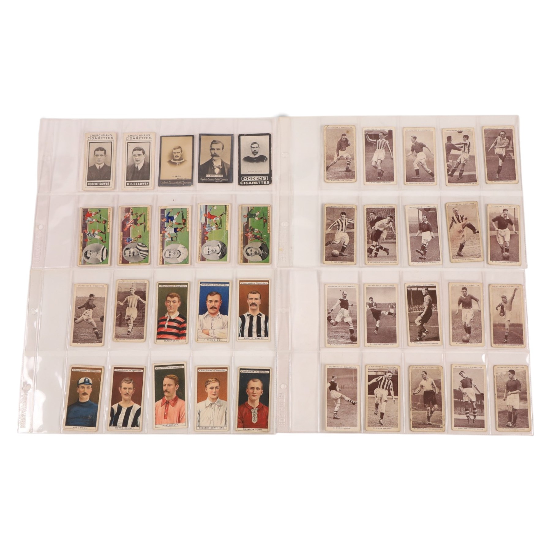 Forty Churchman's and Ogden's football cigarette cards, including twenty-two Association Footballers' and seven 'Football Club Colours' examples