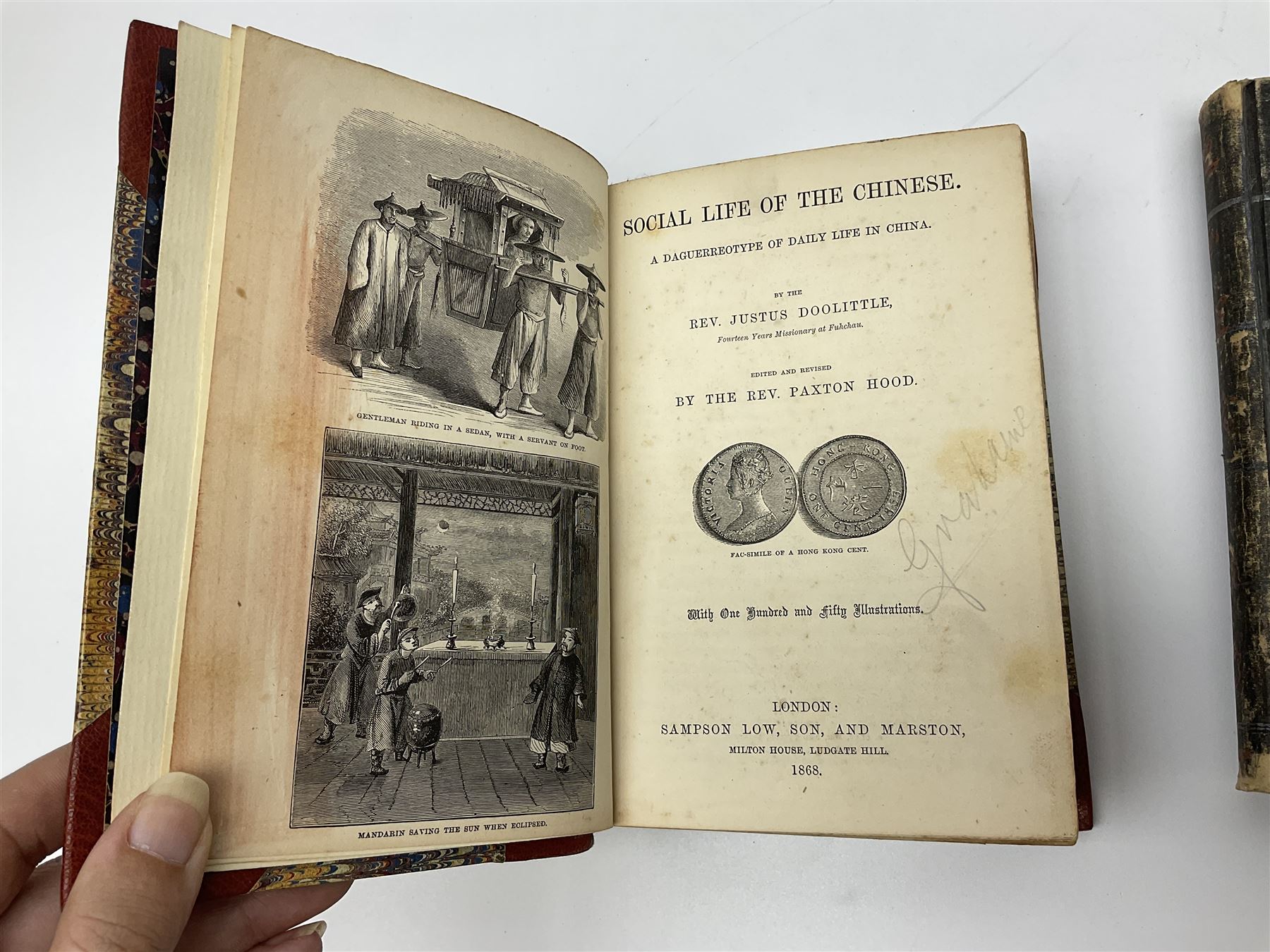 Bertin M. & Breton M.: China Its Costume, Arts, Manufactures etc. 1812 Stockdale London. Four volumes in one. Hand coloured plates. Half leather binding; Doolittle Rev. Justus: Social Life of the Chinese. 1868. Illustrated. Rebound in half morocco with marbled boards; and three other books of eastern interest (5)