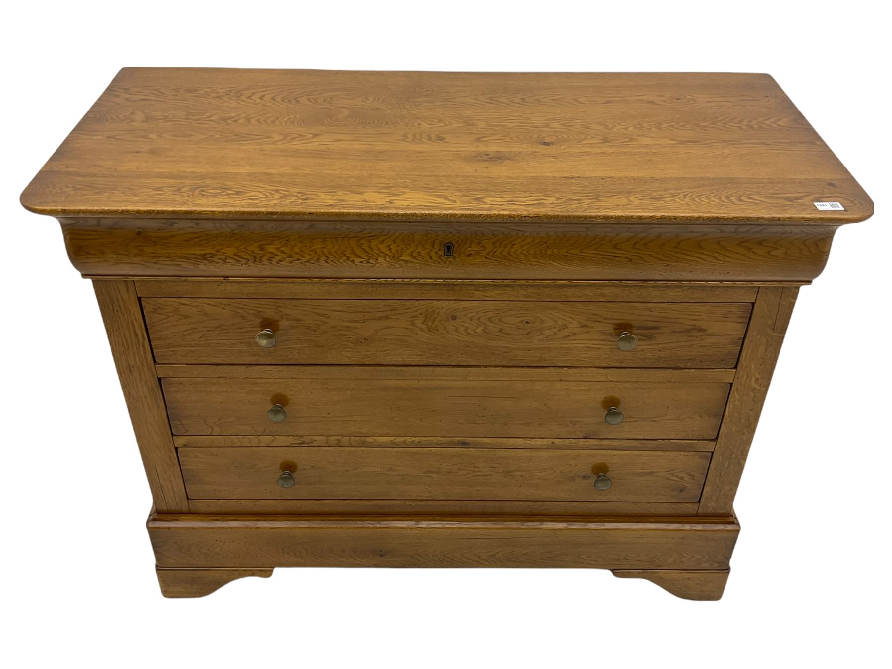 Barre Dugue - French oak five drawer chest with three drawers and frieze drawer at top and one at bottom 
