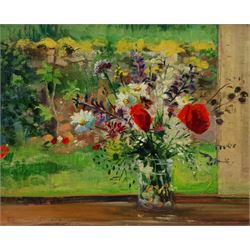 British Contemporary: Still Life of Flowers, oil on artist's board unsigned 25cm x 29cm