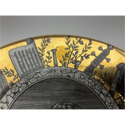 Fornasetti Grandi Maestri plate, depicting Giuseppe Verdi within a border of operatic emblems on gilt ground, with printed mark beneath, D25cm