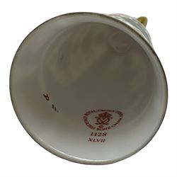 Collection of fifteen Royal Crown Derby thimbles upon an ebonised display stand, together with Royal Crown Derby candle snuffer in Imari pattern 1128