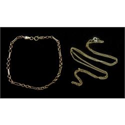 Gold bar and circular link bracelet and a gold chain necklace, both hallmarked 9ct, approx 6.1gm