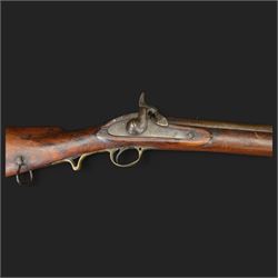 Percussion musket, the 70cm barrel with ramrod under, full walnut stock, with two sling swivels, overall L110cm
Sold as an exempt item under Section 58 (2) of the 1968 Firearms Act, to be held as a curiosity or ornament