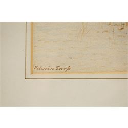 John Ernest Aitken (Scottish 1881-1957): 'An Old Scotch Fishing Town', watercolour signed, titled on label verso 24cm x 17cm; Edwin Earp (British 1851-1945): Fisherman in a Vast Loch, watercolour signed 40.5cm x 61.5cm (2)