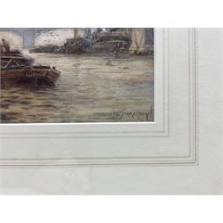 Frank (Frederick) William Scarborough (British 1860-1939): 'Sunset - Tower Pool London' and 'London Bridge', pair watercolours signed and titled 17cm x 24cm (2)