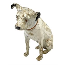 RCA Nipper dog cast iron painted figure, modelled in a seated position, H34cm