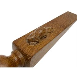 Beaverman - oak door stop with turned handle, carved with beaver signature, by Colin Almack, Sutton-under-Whitestone Cliffe, Thirsk 