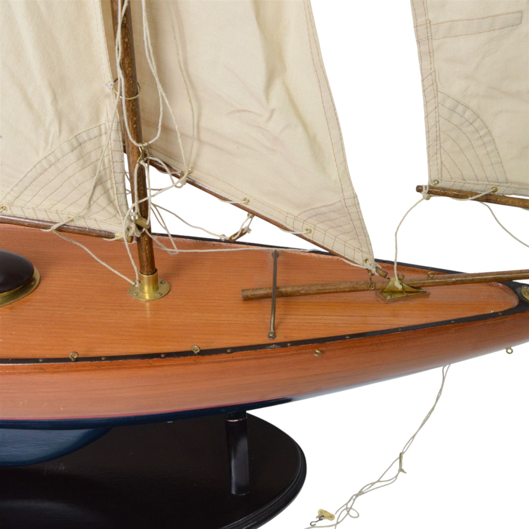 20th century wooden pond yacht on stand, H120cm, W90cm