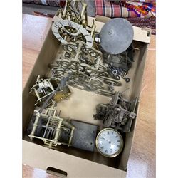 Two skeleton clock movements, tavern clock movement, and further clock movements, all for restoration 
