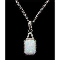 9ct gold opal and diamond pendant necklace