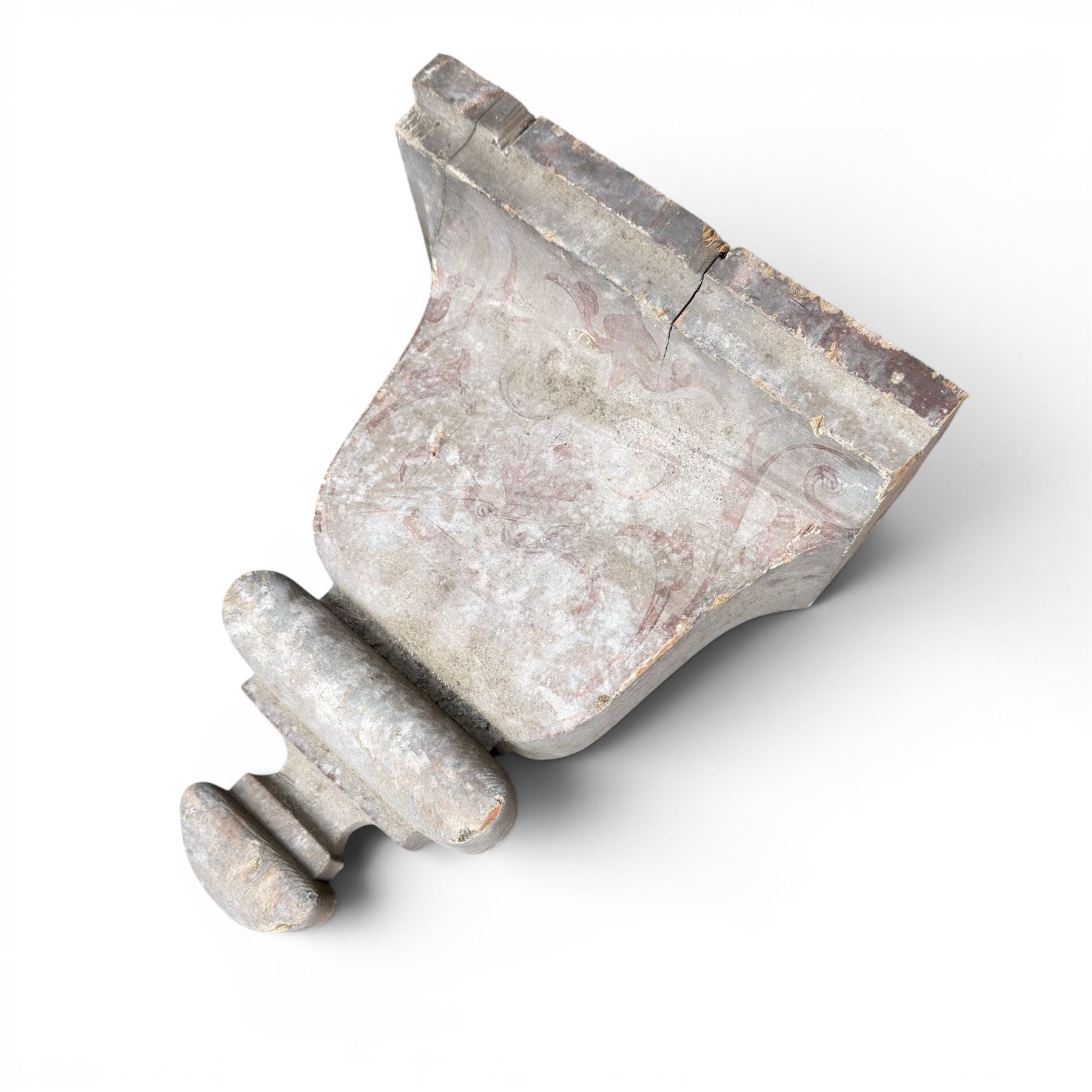 Two 19th century painted pine architectural pediments, one mostly compete with cappings