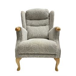 The Cotswold Chair Company - 'Berkeley Queen Anne' wingback armchair, upholstered in textured scroll fabric with sprung seat, on cabriole supports