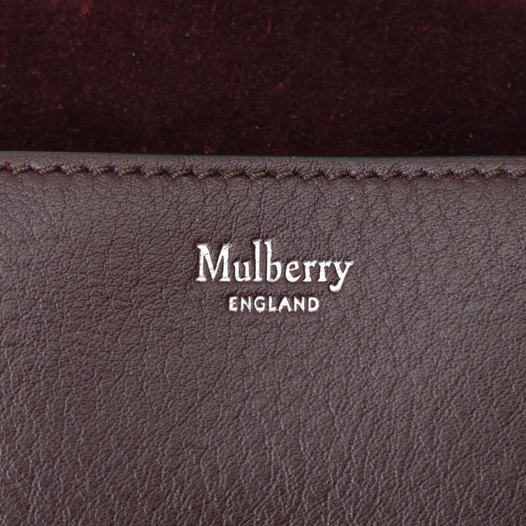 Mulberry - dark burgundy leather clutch pouch, the envelope flap with press-stud fastening and oversized silver-tone stud detailing to the corners, suede-lined interior, with original dust bag