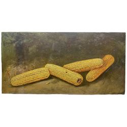 Alfred Montgomery (American 1857-1922): Still Life of Corn on the Cob, oil on board indistinctly signed l.l., inscribed verso 30.5cm x 61cm (unframed)