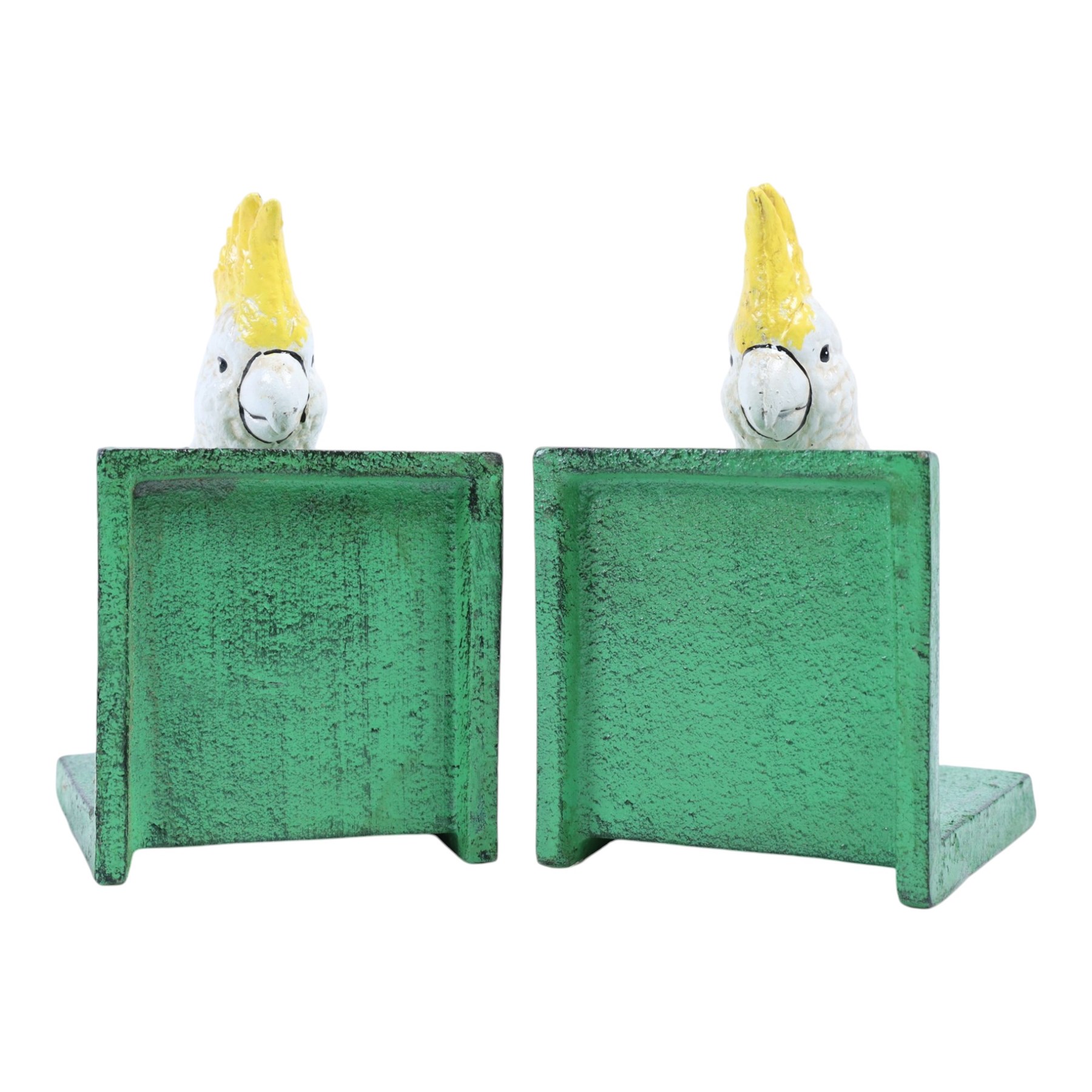  Pair of cast Iron book ends with Cockatoo mounts, H17cm