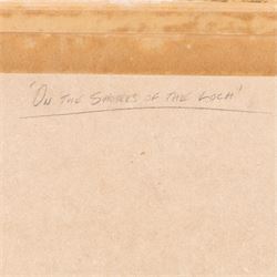 Jim Miller Wright (Scottish 1954-): 'On the Shores of the Loch', oil on board signed with monogram, titled verso 25cm x 40cm 