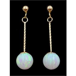  Pair of 9ct gold opal pendant stud earrings