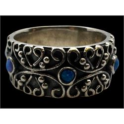 Silver opal filigree band ring, boxed