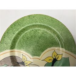 Clarice Cliff Bizarre for Newport Pottery Cowslip pattern plate, in the green colourway, circa 1933, black printed mark beneath, D17cm