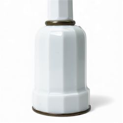 19th century Bohemian white glass table lamp of facetted mallet form with brass mounts H53cm excluding bulb holder