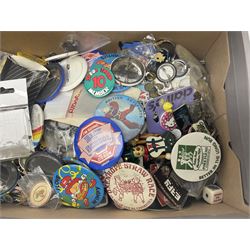 Four silver badges, military cap badges and a large collection of enamel badges, pin badges, plastic badges, brooches etc, including Disney examples