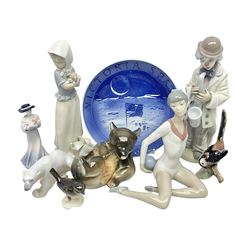 Two Lladro figures,  Sad Sax and Gymnast Exercising Ball, Nao figure, USSR bear and other ceramics 