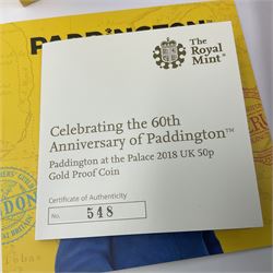 The Royal Mint United Kingdom 2018 'Paddington at the Palace' gold proof fifty pence coin, cased with certificate