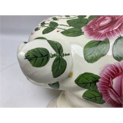 Large ceramic figure of a pig decorated with roses, L45cm