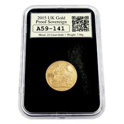 Queen Elizabeth II 2015 gold proof full sovereign coin, cased 