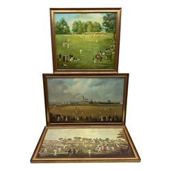 Three oleographs from The MCC Portfolio of Cricketing Prints, comprising 'Cricket at Moulsey Hurst', 'Cricket at Eton' and 'Cricket Match at Christchurch' (3)