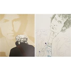 David Oxtoby (Yorkshire Pop Artist 1938-): Bob Dylan - 'Golden Years' and 'Highway Man', lithograph and etching in colours signed titled and dated 1978 & '74 in pencil, numbered 2/30 & 6/10 artists proof, respectively, max 68cm x 56cm (2) (unframed)