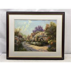 Thomas Kinkade (American 1958-2012): 'Cobblestone Village' and 'Evening Glow', two offset lithographs no.1435/2050 and no.43/1000, respectively, with Certificate of Authenticity 45cm x 60cm and 40cm x 50cm (2)