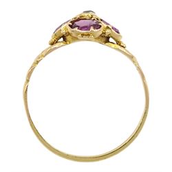 Victorian 15ct gold oval garnet and old cut diamond cluster ring