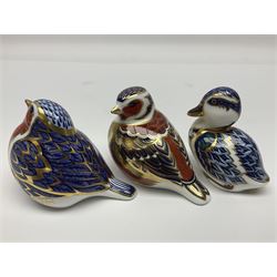 Three Royal Crown Derby paperweights, comprising Chaffinch, with gold stopper, Duckling, with gold stopper and Robin, with silver stopper