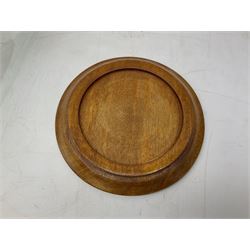 Glass dome display covers on a circular wooden base, H46cm