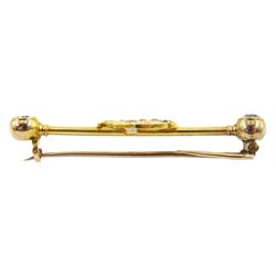Victorian gold diamond star and crescent bar brooch, with two round old cut diamonds at each end, three main diamonds approx 0.18-0.20 carat each