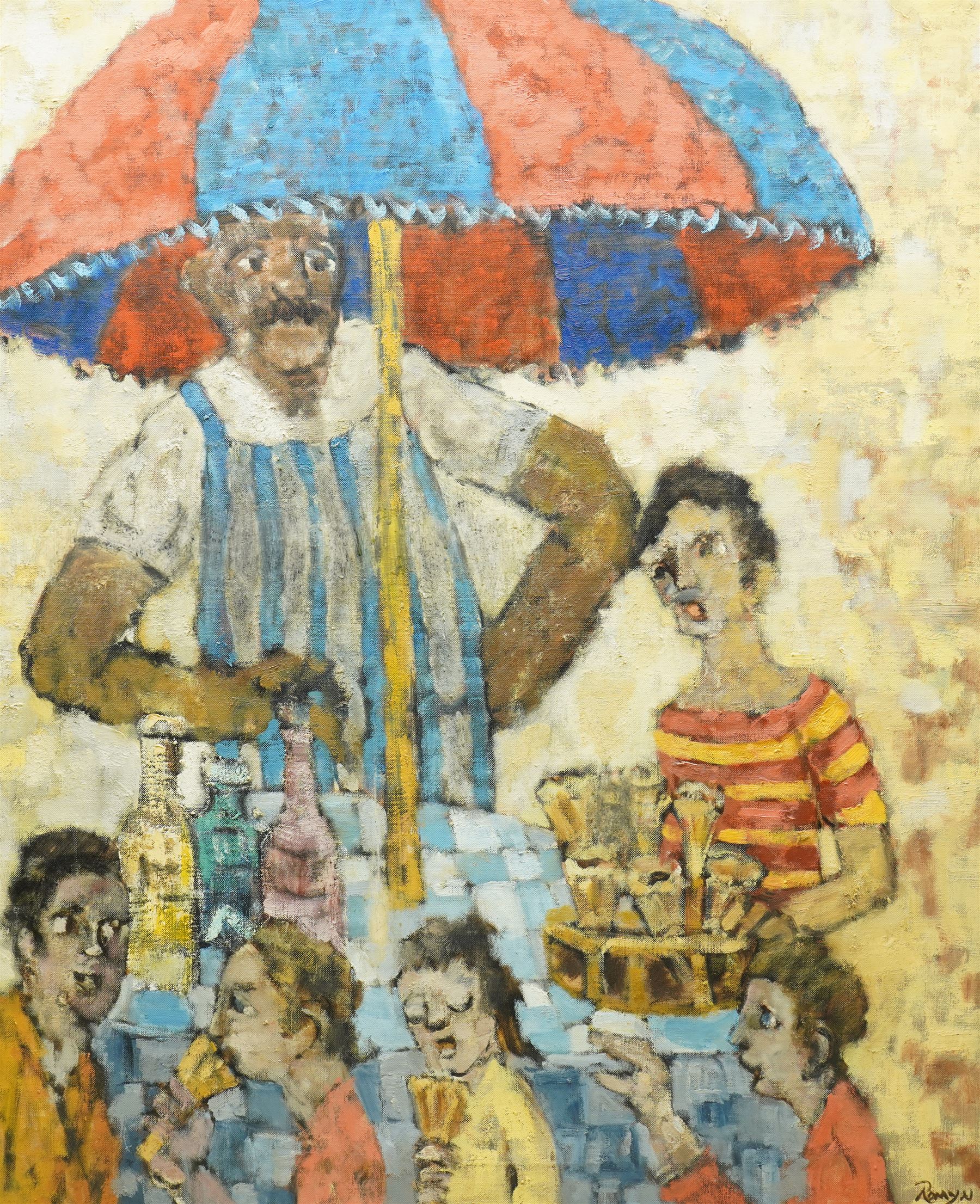 Major Conrad 'Dick' Richardson Romyn (British 1915-2007): Ice Cream Seller, oil on canvas signed 71cm x 59cm