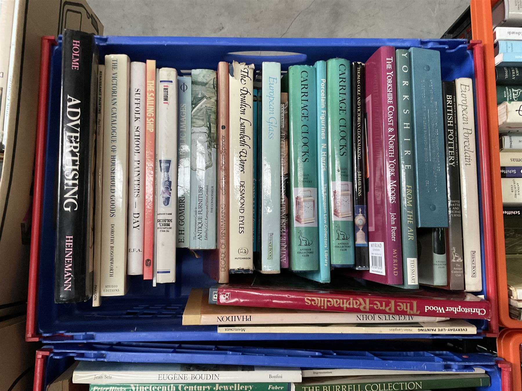 Extremely large collection of reference books on painting and decorative art, to include artist’s monographs, exhibition catalogues, Graves Royal Academy Exhibitors, Paintings in Public Ownership, artist dictionaries, etc (13 boxes) 
Notes: COLLECTION FROM DUGGLEBY STORAGE, GREAT HILL, EASTFIELD, SCARBOROUGH, YO11 3TX