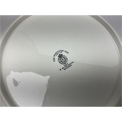 Royal Doulton tea and dinner wares decorated in the Vanity Fair pattern, to include twelve dinner plates, twelve side plates, eleven bowls, three lidded tureens, ten teacups, sauceboat on stand etc, together with boxed Royal Worcester plate, six Royal Worcester ramekins etc