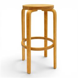 Mid 20th century bentwood stool in the manner of Alvar Aalto, circular top with bentwood frame, united by a circular stretcher 